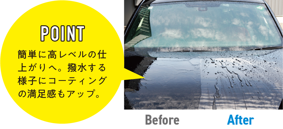 簡単に高レベルの仕上がりへ。撥水する様子にコーティングの満足感もアップ