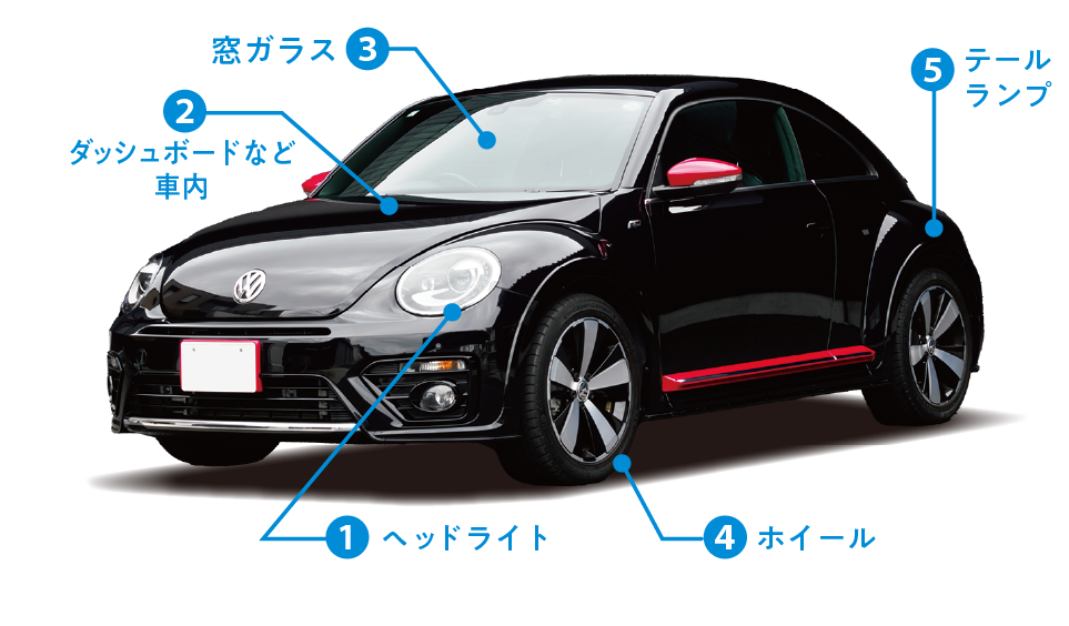 ヘッドライトやホイールなど様々な部分に使用可能
